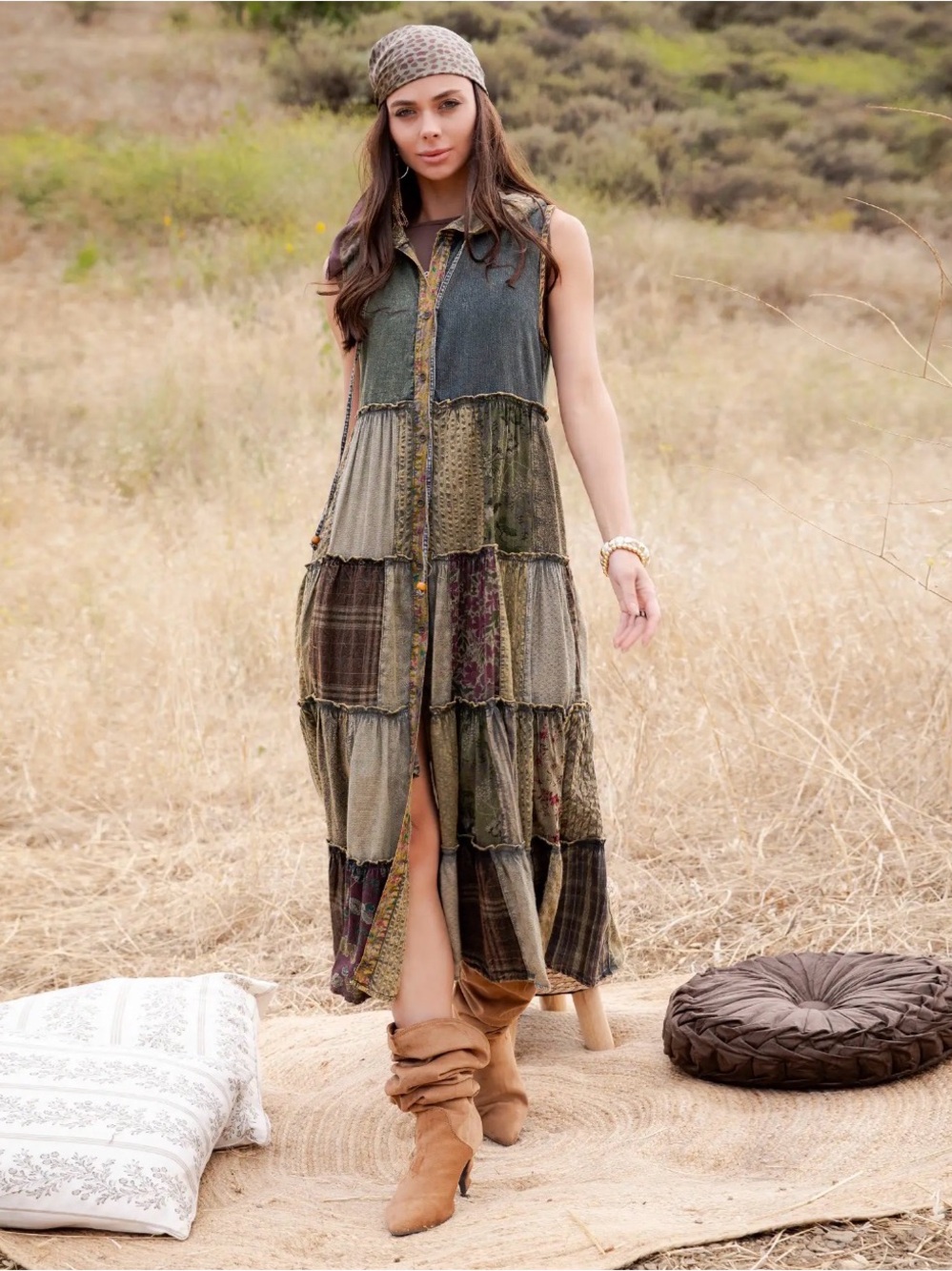 Young Threads Sleeveless Patchwork Duster